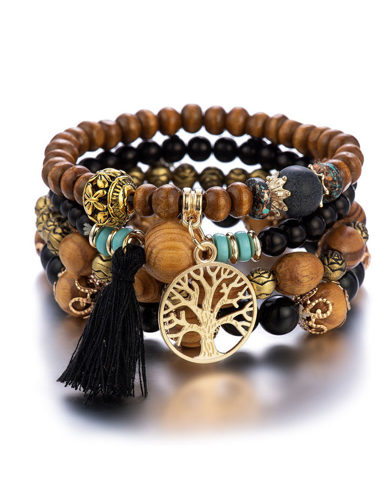 Elin | Boho Flerlagers Armband med Träpärlor