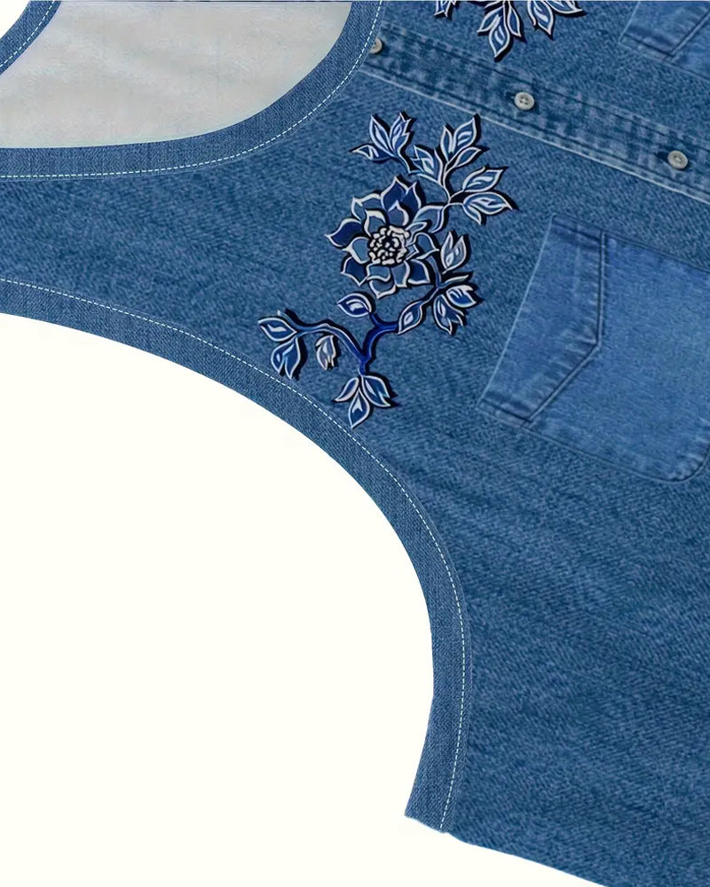 Elin | Klänning Ärmlös Imitation Denim