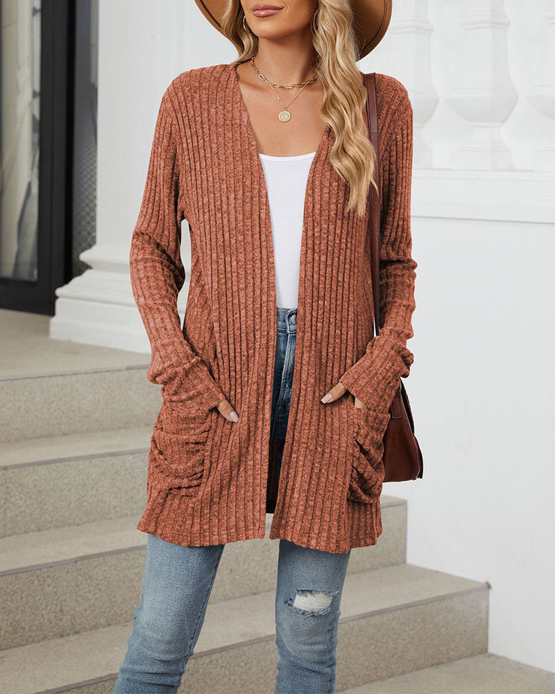 Elin | Casual enfärgad långärmad cardigan med fickor