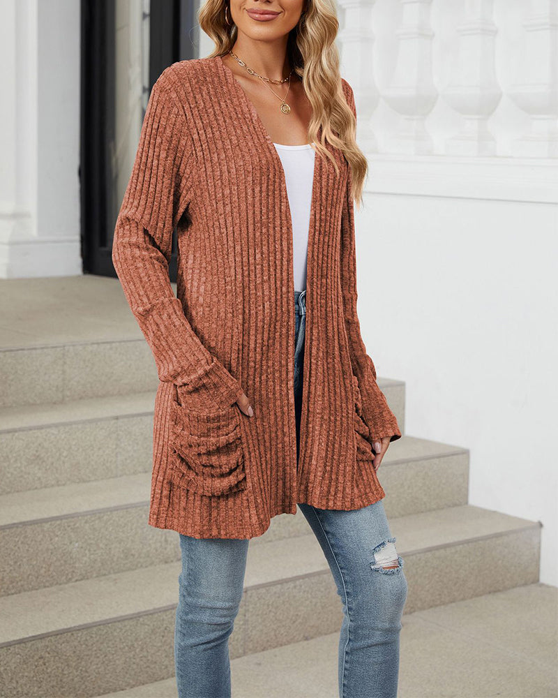 Elin | Casual enfärgad långärmad cardigan med fickor