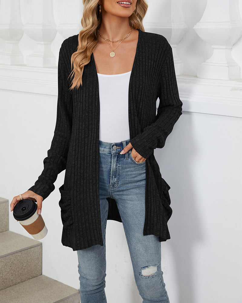 Elin | Casual enfärgad långärmad cardigan med fickor