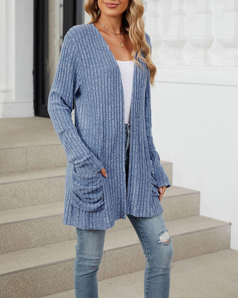 Elin | Casual enfärgad långärmad cardigan med fickor