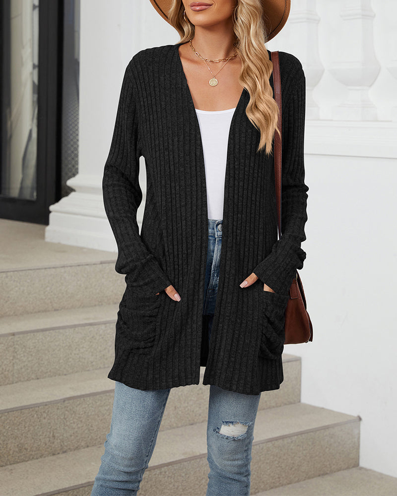 Elin | Casual enfärgad långärmad cardigan med fickor