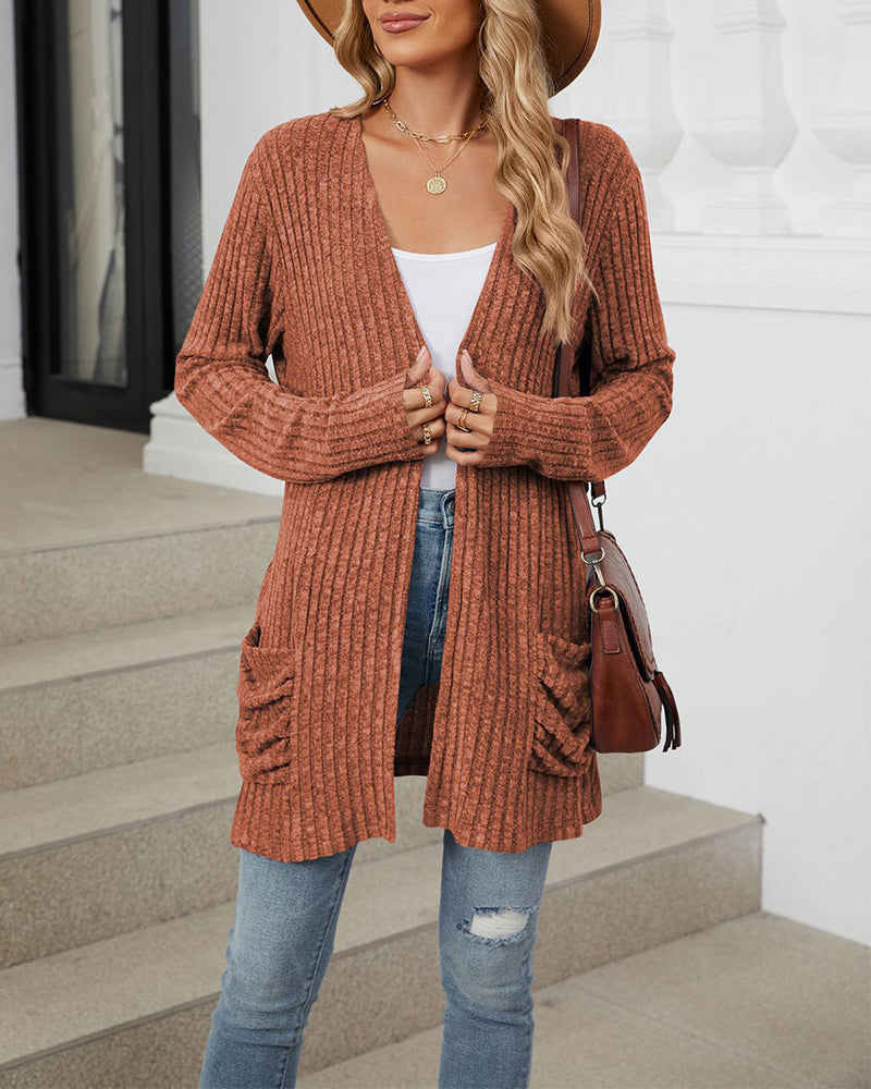 Elin | Casual enfärgad långärmad cardigan med fickor