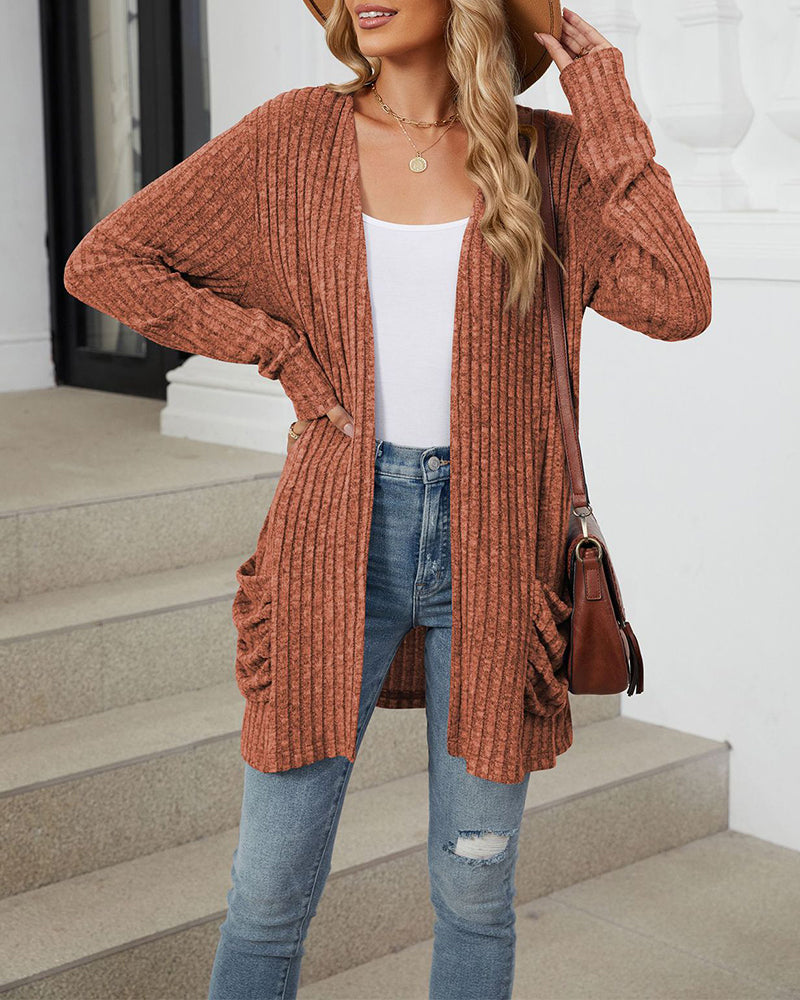 Elin | Casual enfärgad långärmad cardigan med fickor