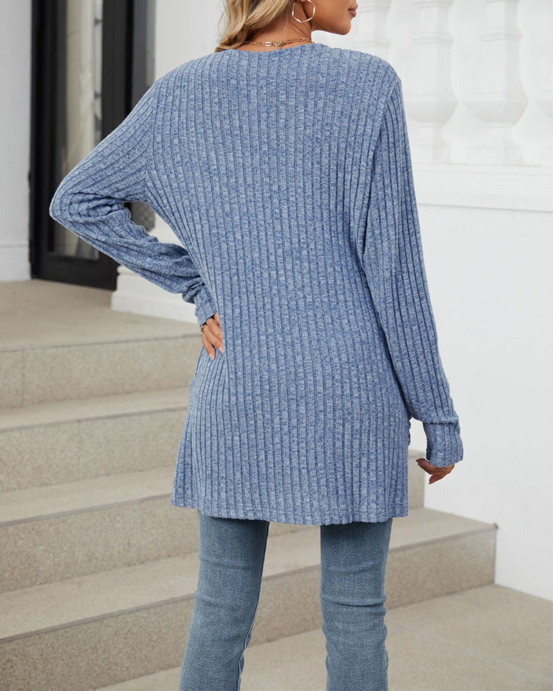 Elin | Casual enfärgad långärmad cardigan med fickor