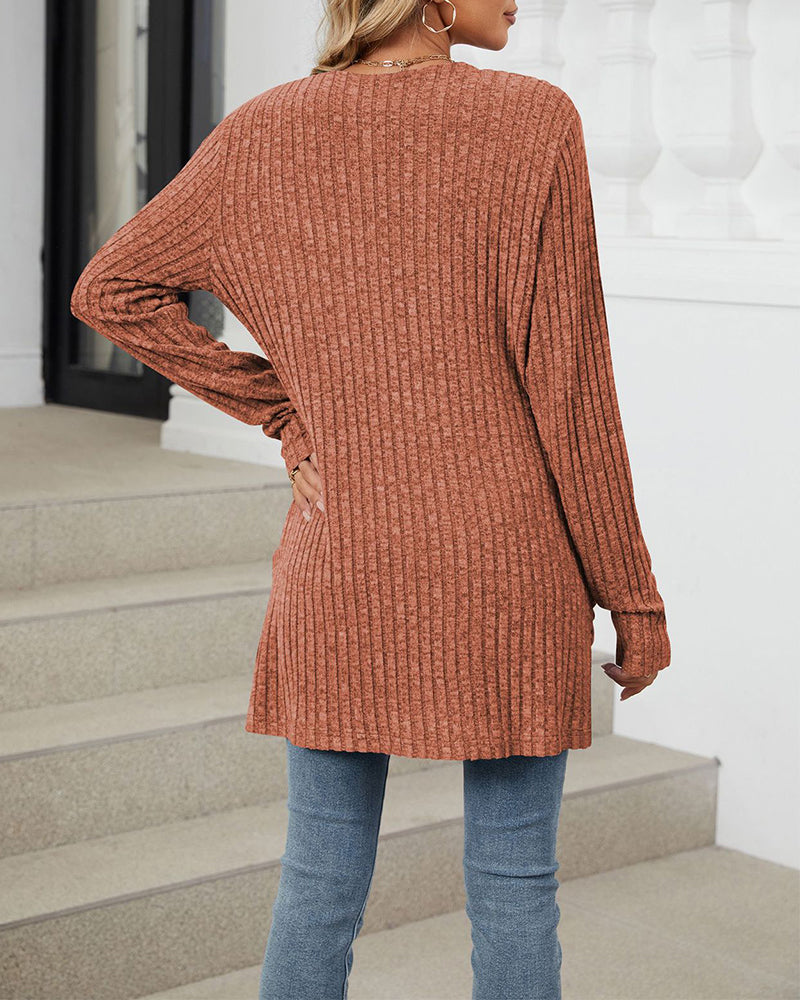 Elin | Casual enfärgad långärmad cardigan med fickor