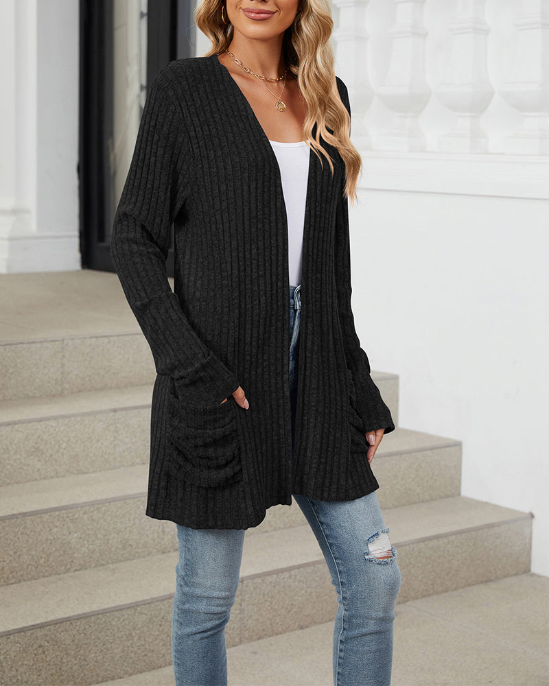 Elin | Casual enfärgad långärmad cardigan med fickor