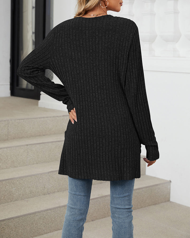 Elin | Casual enfärgad långärmad cardigan med fickor