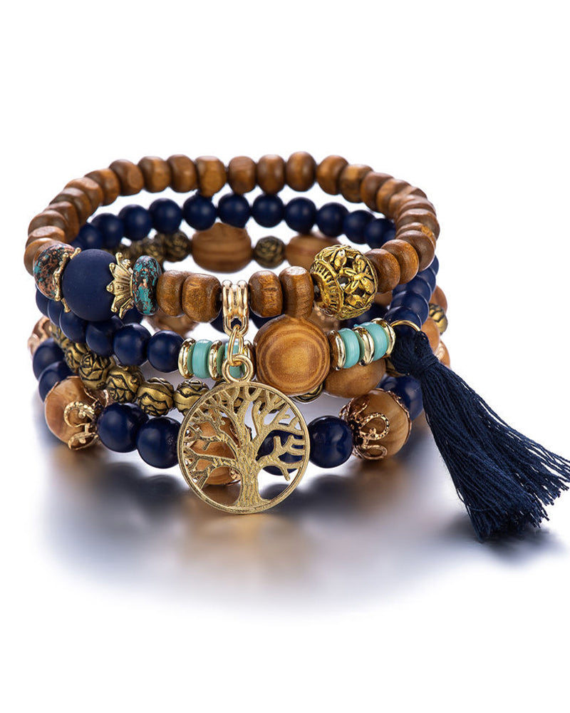 Elin | Boho Flerlagers Armband med Träpärlor