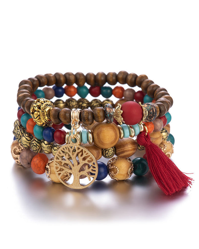 Elin | Boho Flerlagers Armband med Träpärlor