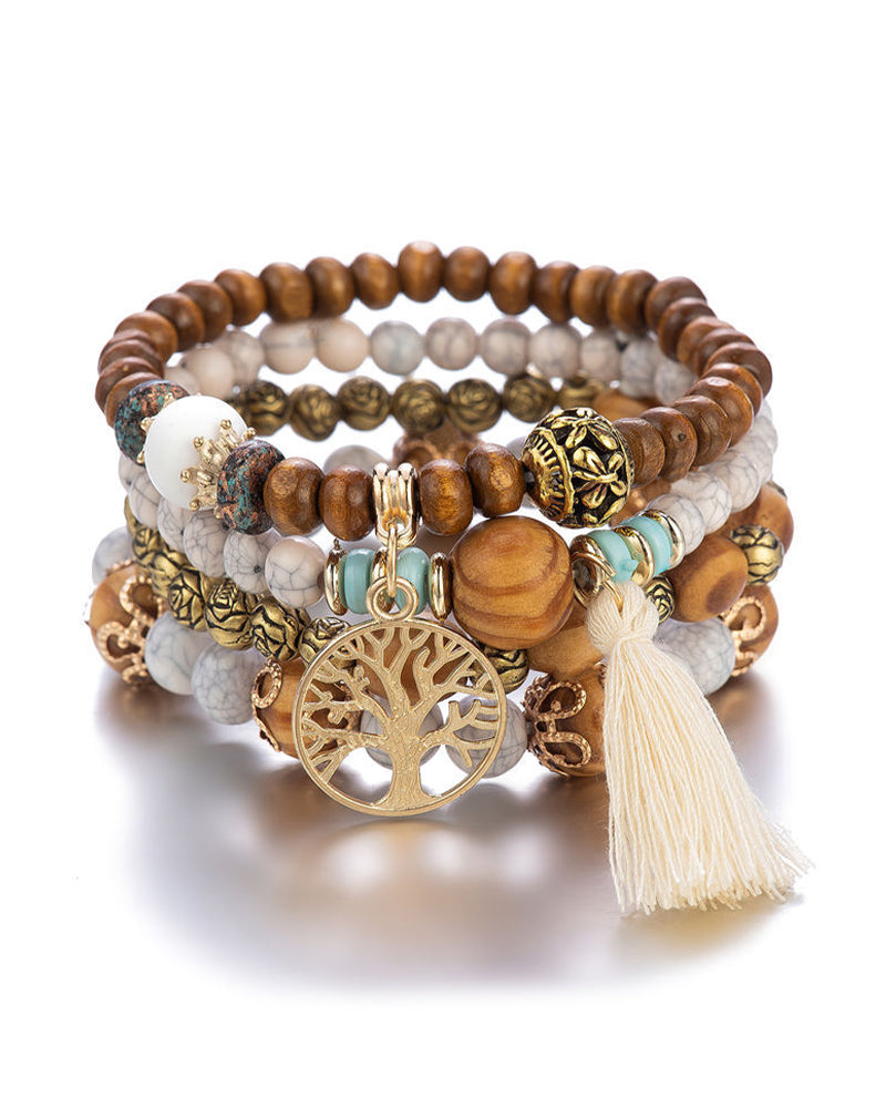 Elin | Boho Flerlagers Armband med Träpärlor
