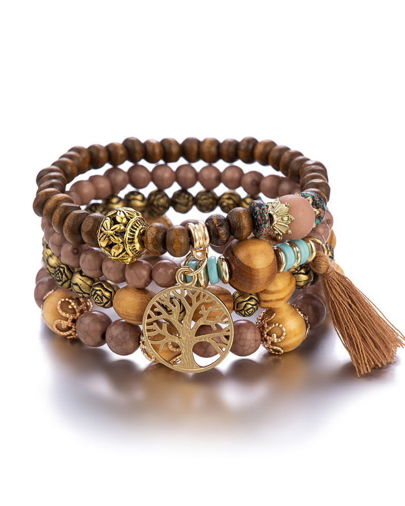 Elin | Boho Flerlagers Armband med Träpärlor