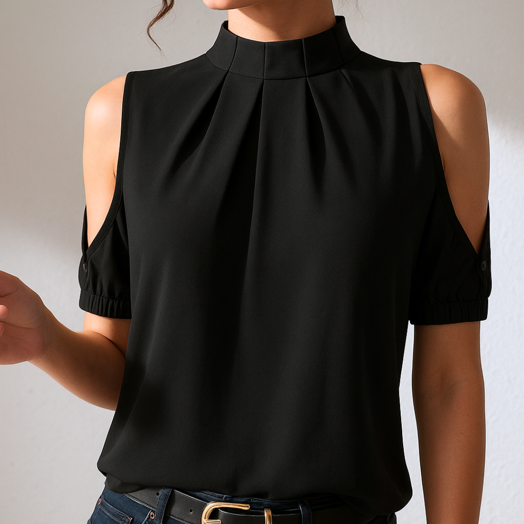 Elin | Svart Plisserad Blus Med Delade Ärmar