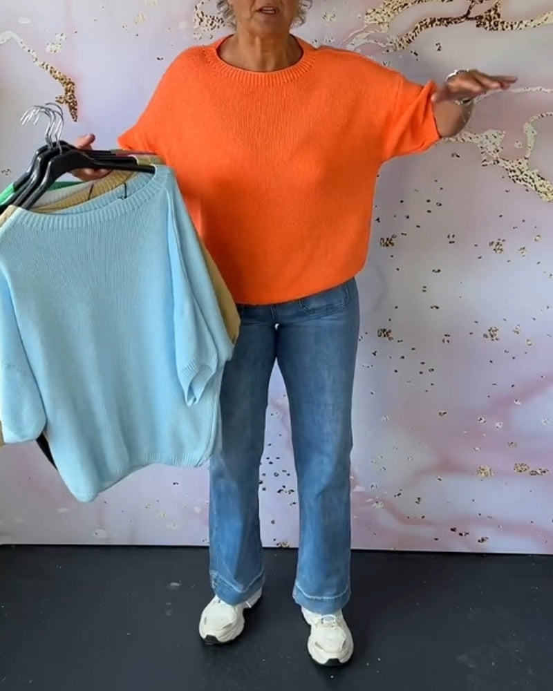 Elin | Casual lös enfärgad tröja med rund hals