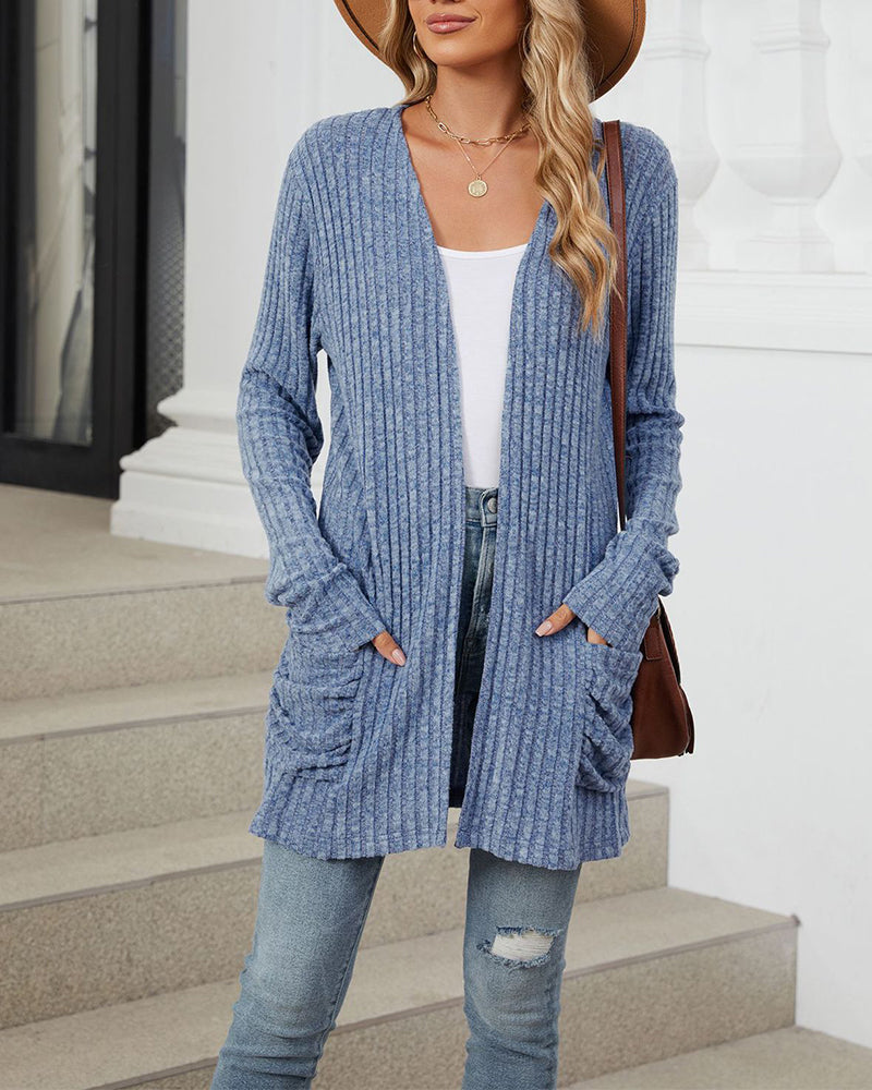 Elin | Casual enfärgad långärmad cardigan med fickor