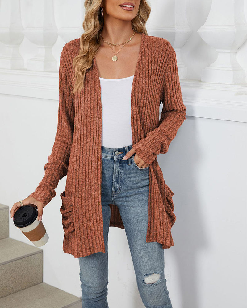 Elin | Casual enfärgad långärmad cardigan med fickor