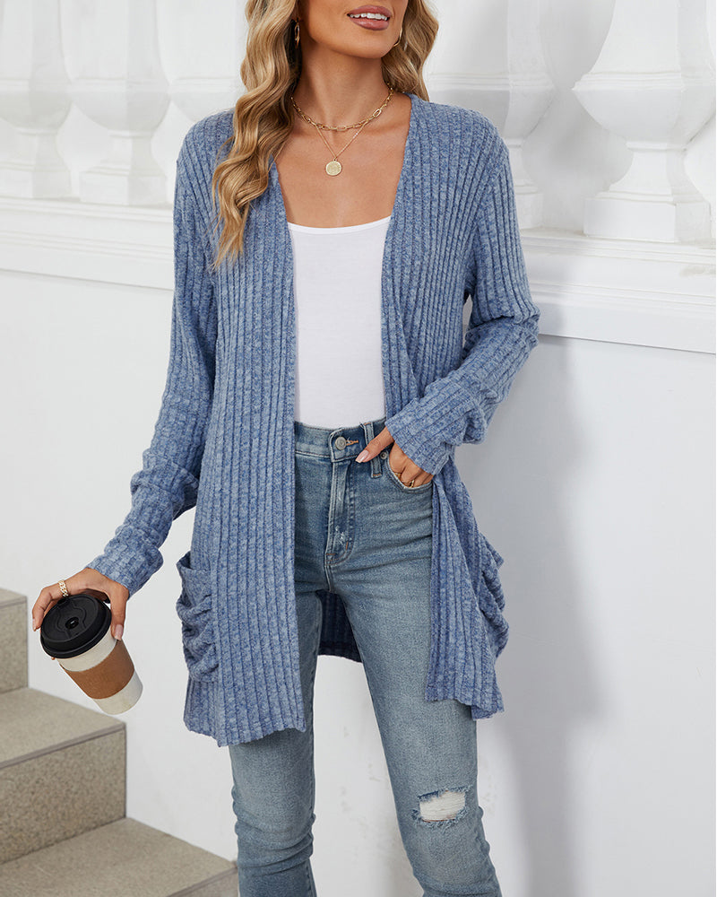 Elin | Casual enfärgad långärmad cardigan med fickor